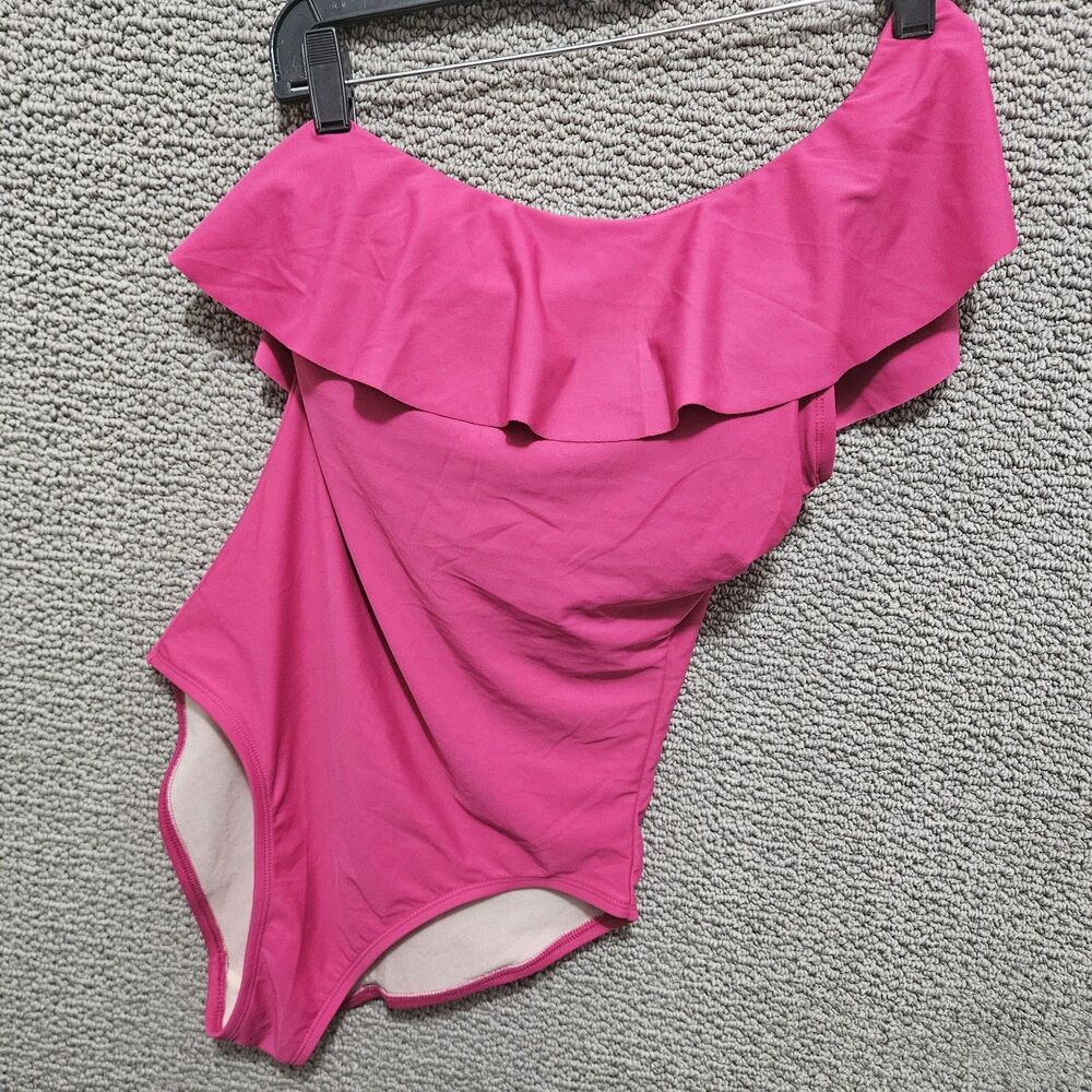 KONA SOL Women's Pink One Shoulder Ruffled Swimsuit One Piece Size S (4-6)